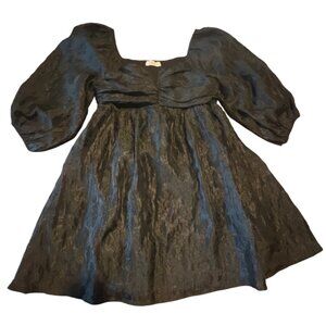 Black Jacquard Puff Sleeve Mini Party Dress By Talulah